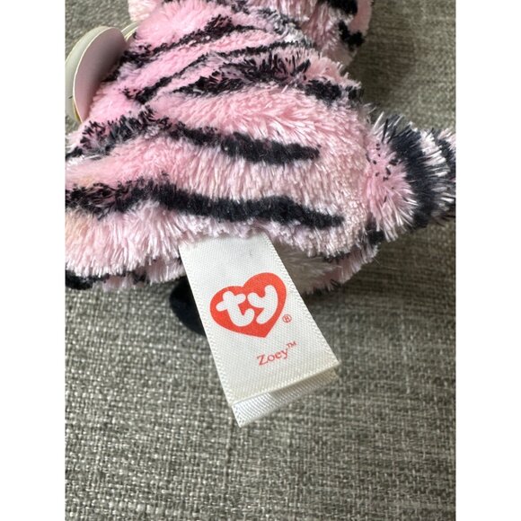 Ty Beanie Boo Zoey Zebra Plush Toy Pink & Black Striped 6" Stuffed Animal - Picture 7 of 8